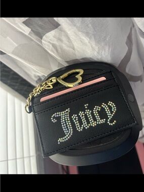 Juicy Couture Black Rhinestone Card Case Keychain
